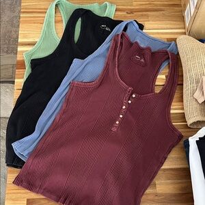 Women's Ribbed Tank Top Set - Black, Blue, Green, Burgundy